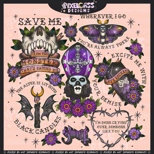 Ghost Skeletá Tattoo Flash PNG SUBLIMATION