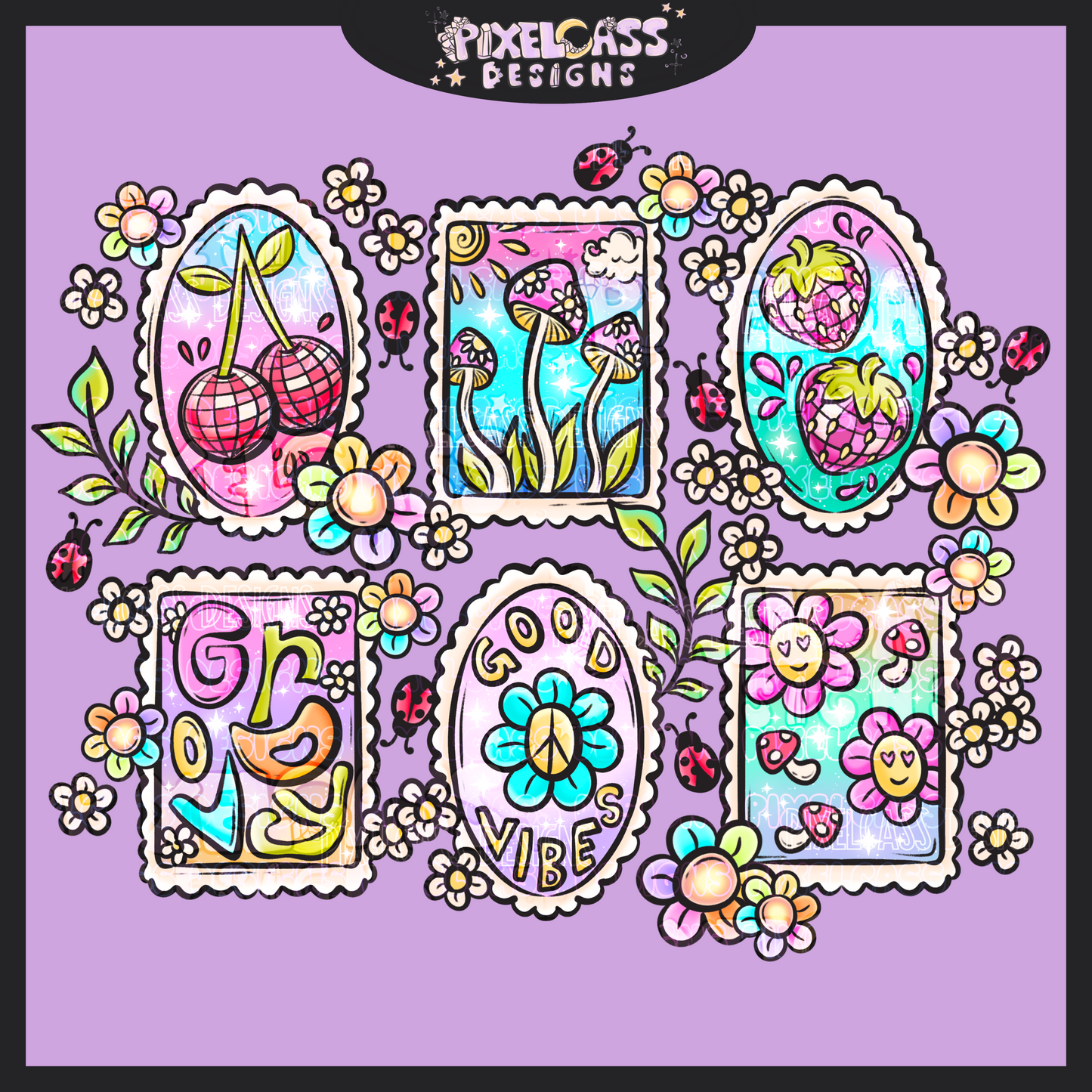 Groovy Stamps PNG SUBLIMATION