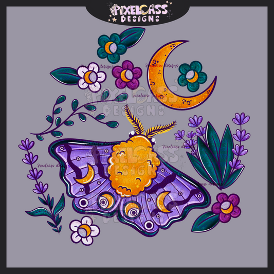 Mystical Lavender Moths PNG SUBLIMATION
