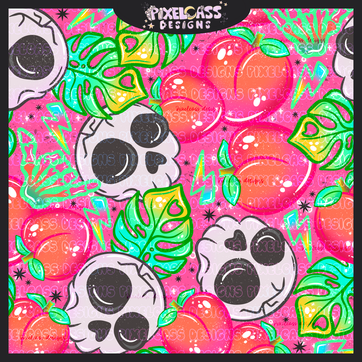Neon Peach Skulls