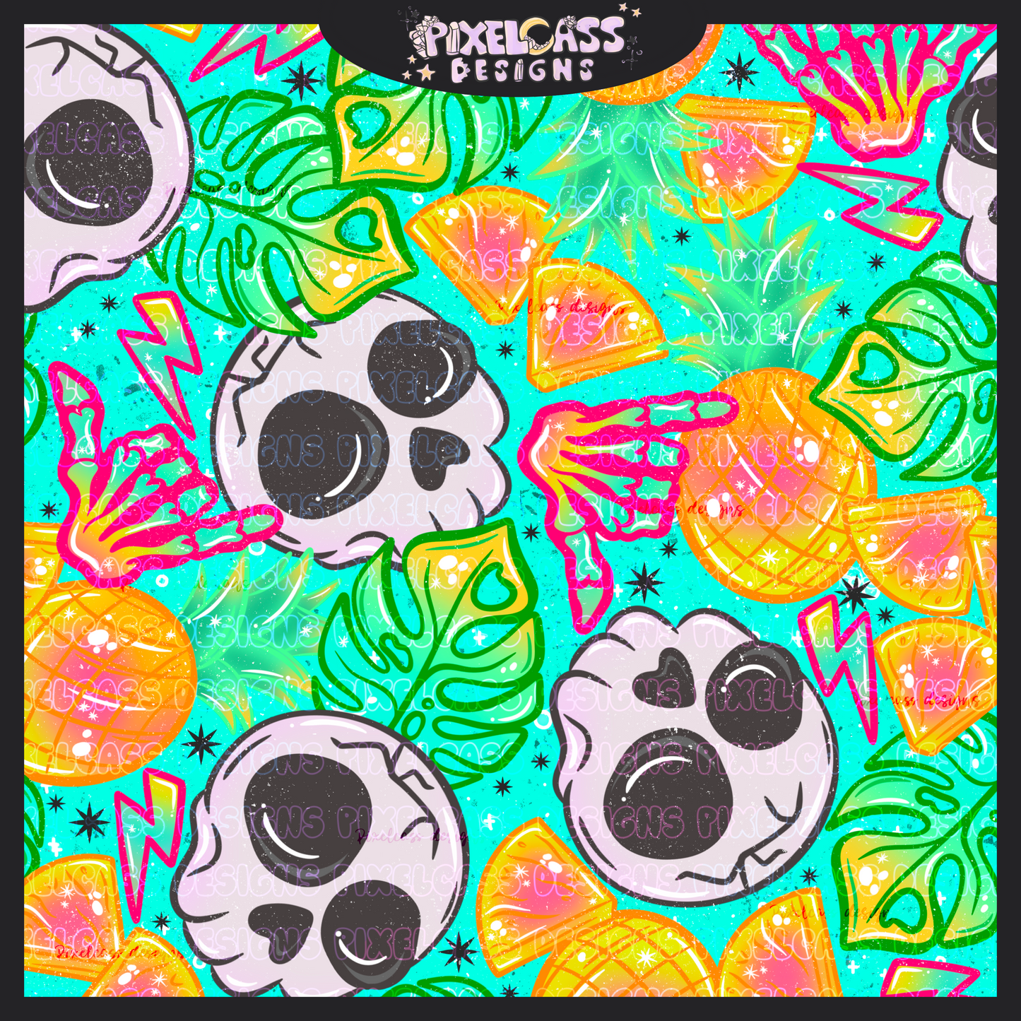 Neon Pineapple Skulls