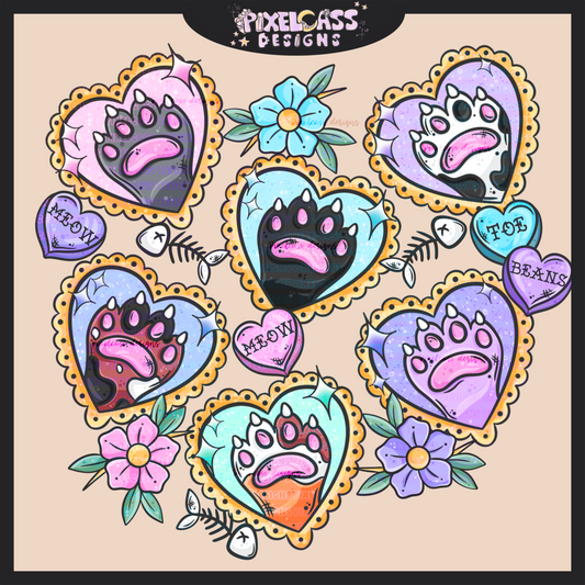 Toe Beans Tattoo Hearts PNG SUBLIMATION