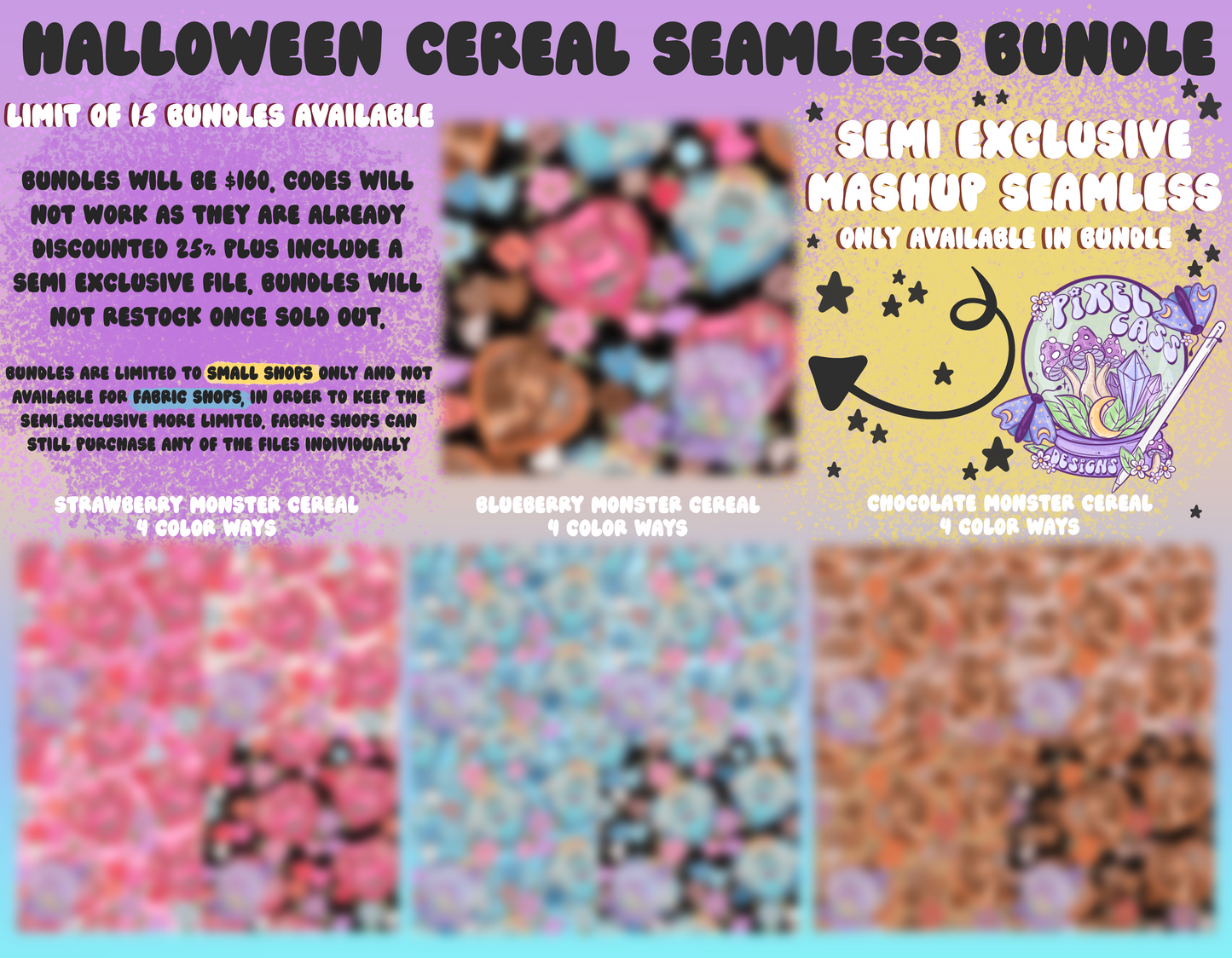 Monster Cereal Tattoos Seamless Bundle