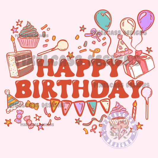Retro Happy Birthday PNG SUBLIMATION