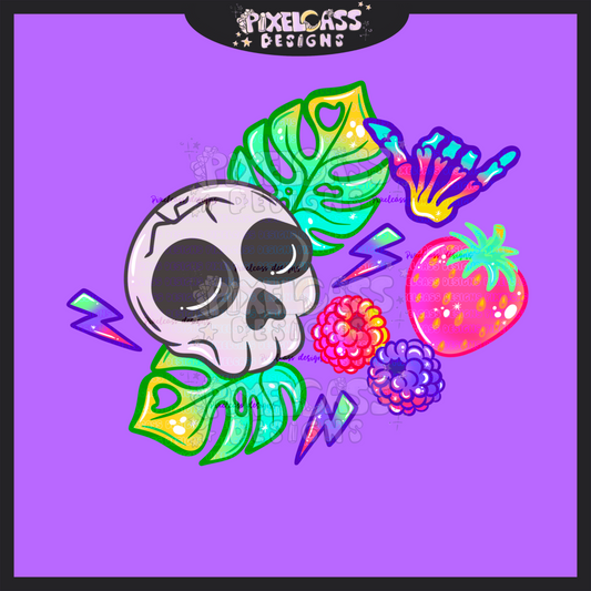 Neon Berry Skulls PNG SUBLIMATION