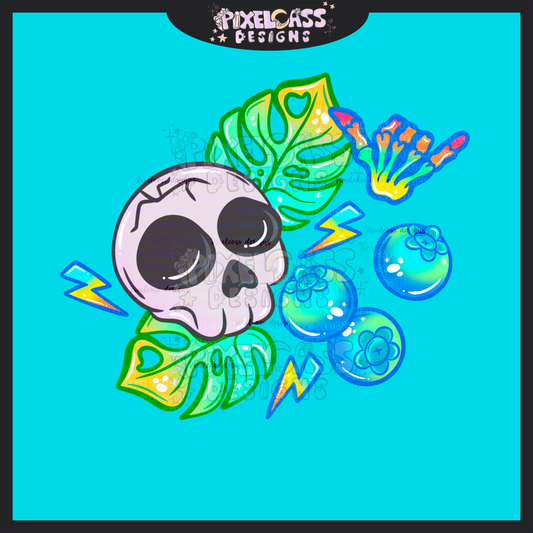 Neon Blueberry Skulls PNG SUBLIMATION