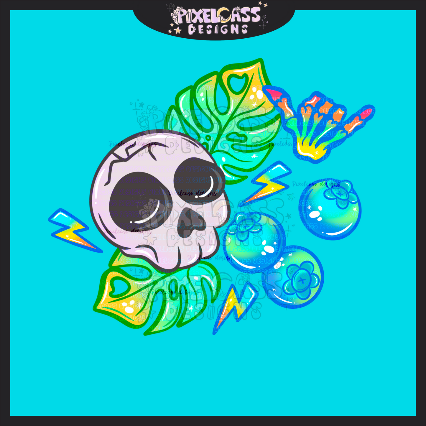 Neon Blueberry Skulls PNG SUBLIMATION