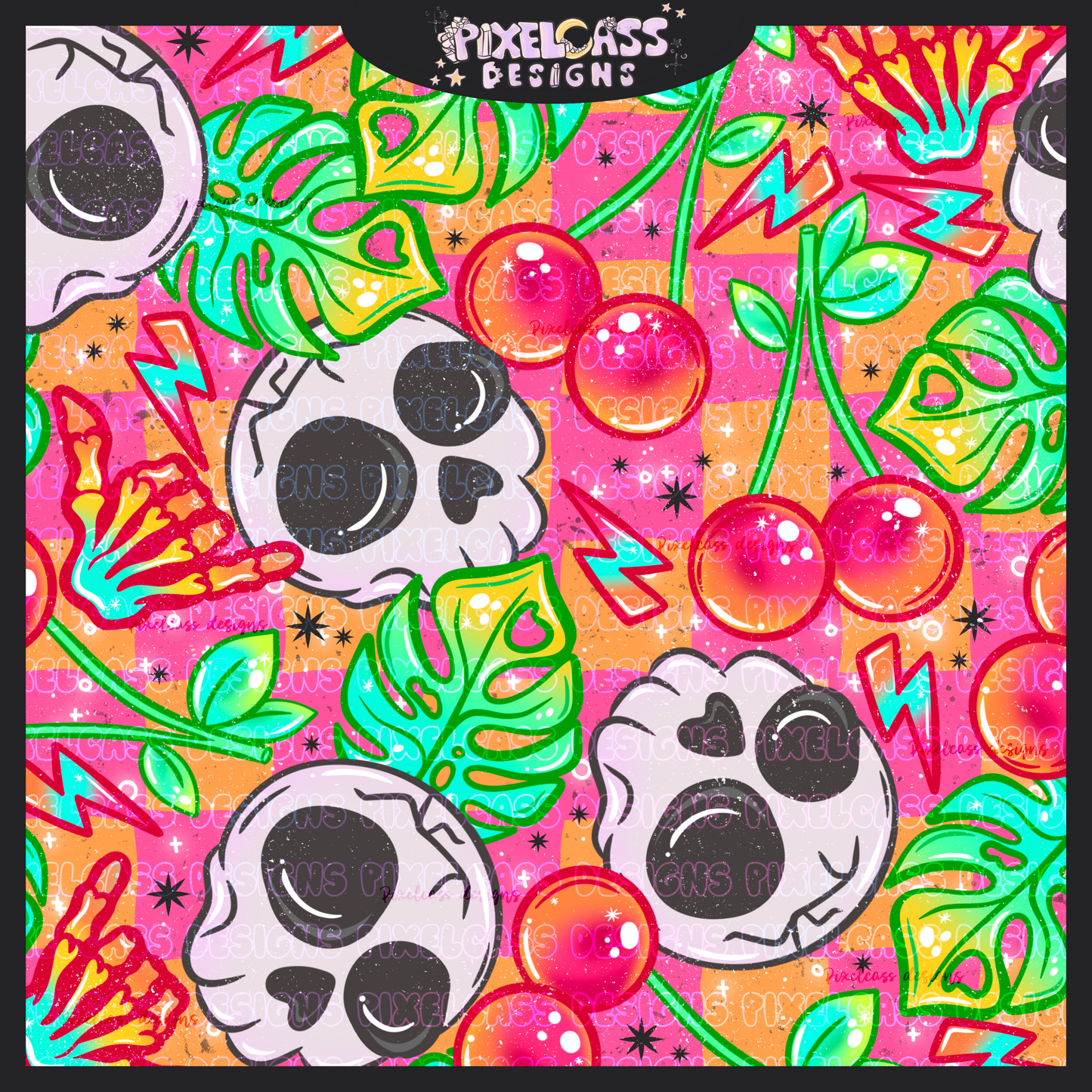 Neon Cherry Skulls
