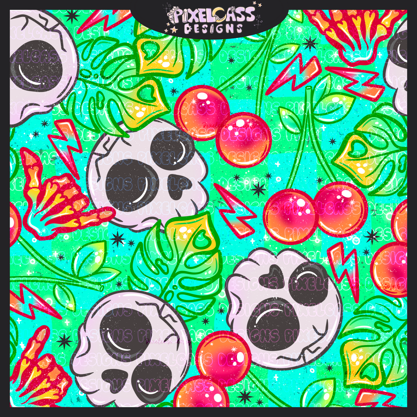 Neon Cherry Skulls