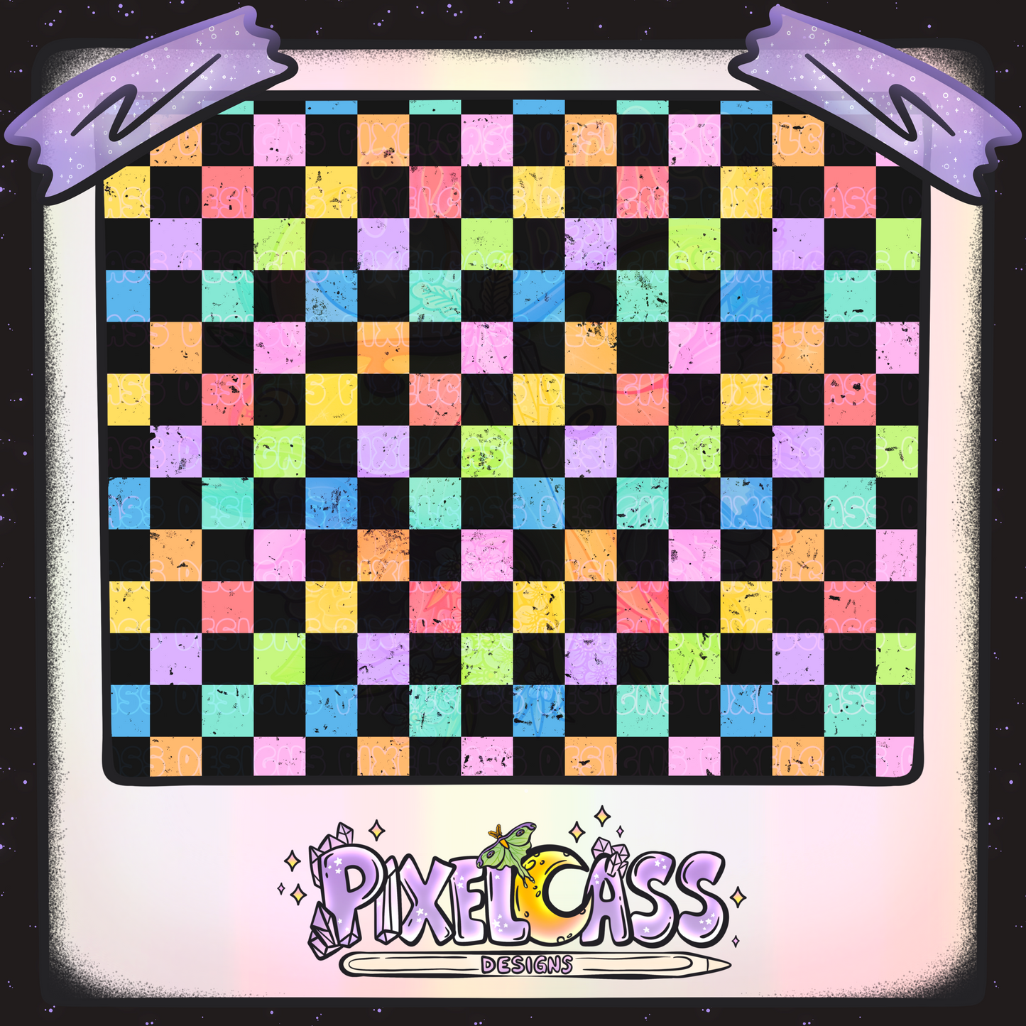 Distressed Black & Rainbow Checks