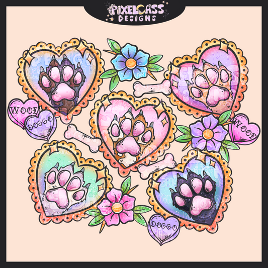 Doggo Beans Tattoo Hearts PNG SUBLIMATION