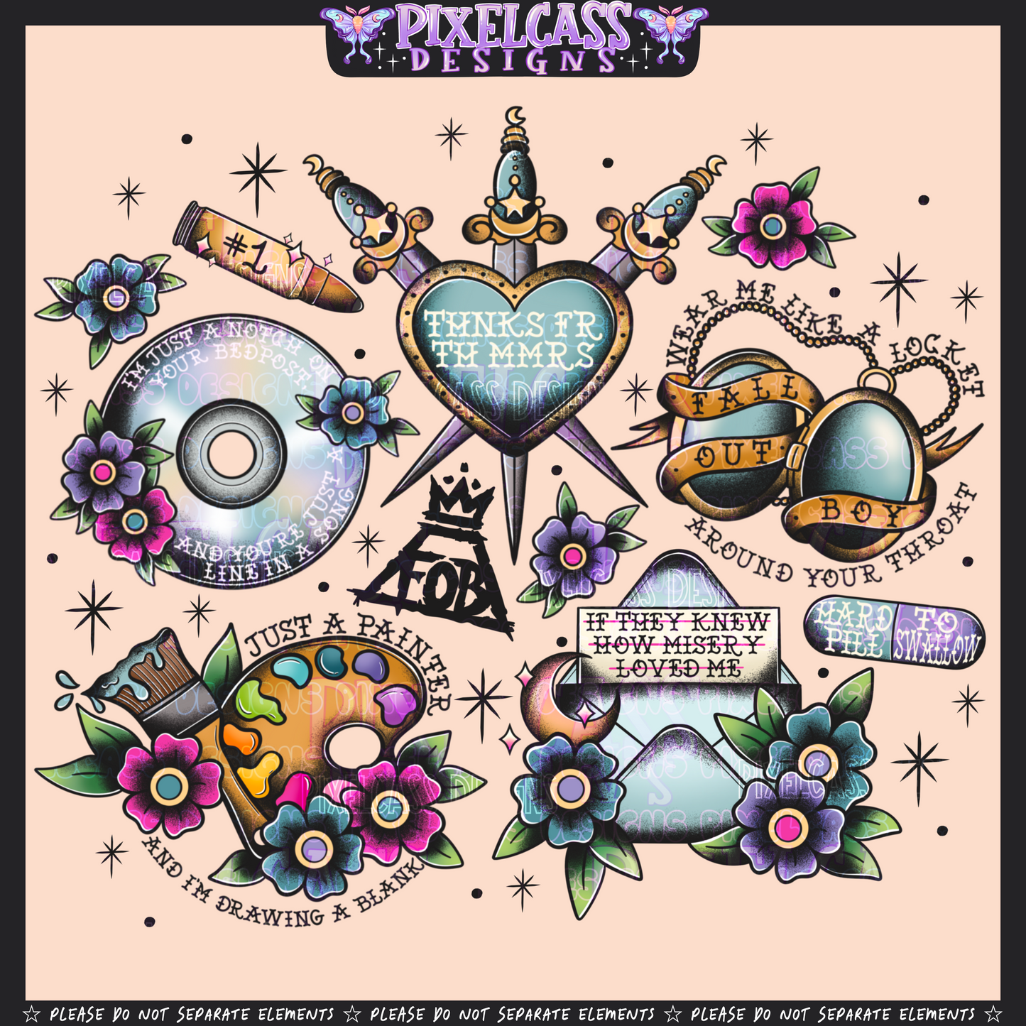 Fall Out Boy Tattoo Flash PNG SUBLIMATION