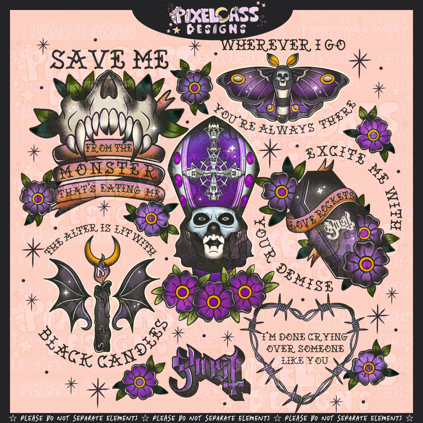 Ghost Skeletá Tattoo Flash PNG SUBLIMATION