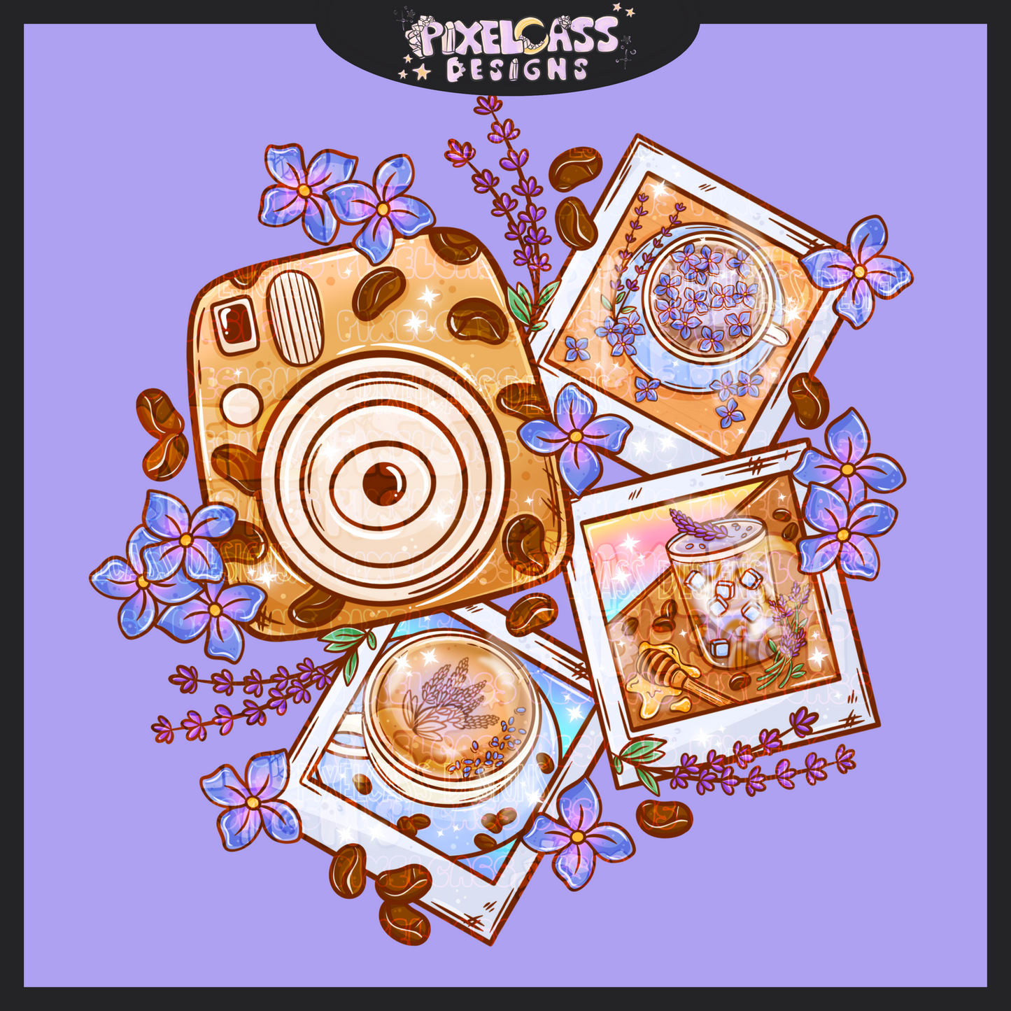 Lavender Coffee Film Cameras PNG SUBLIMATION