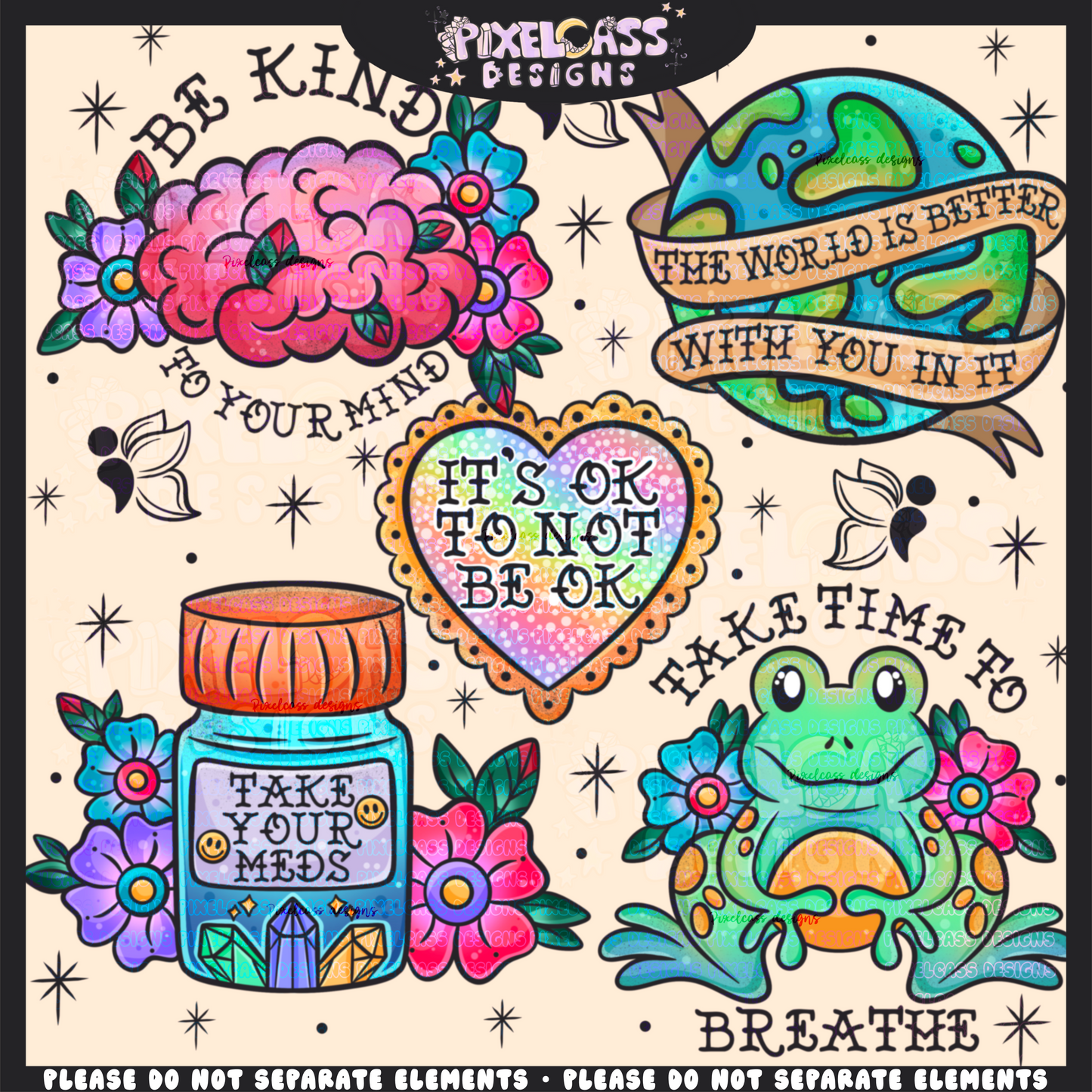 Mental Health Tattoo Flash PNG SUBLIMATION