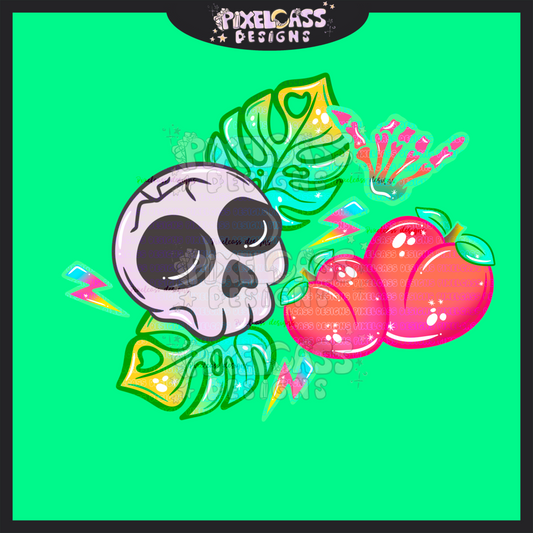 Neon Peach Skulls PNG SUBLIMATION