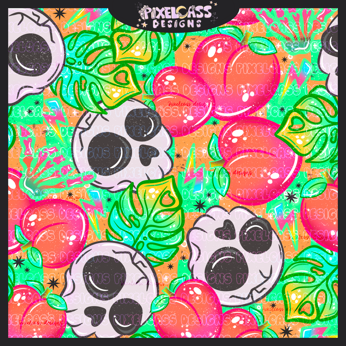 Neon Peach Skulls