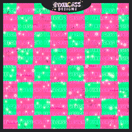 Neon Green & Pink Checkerboard