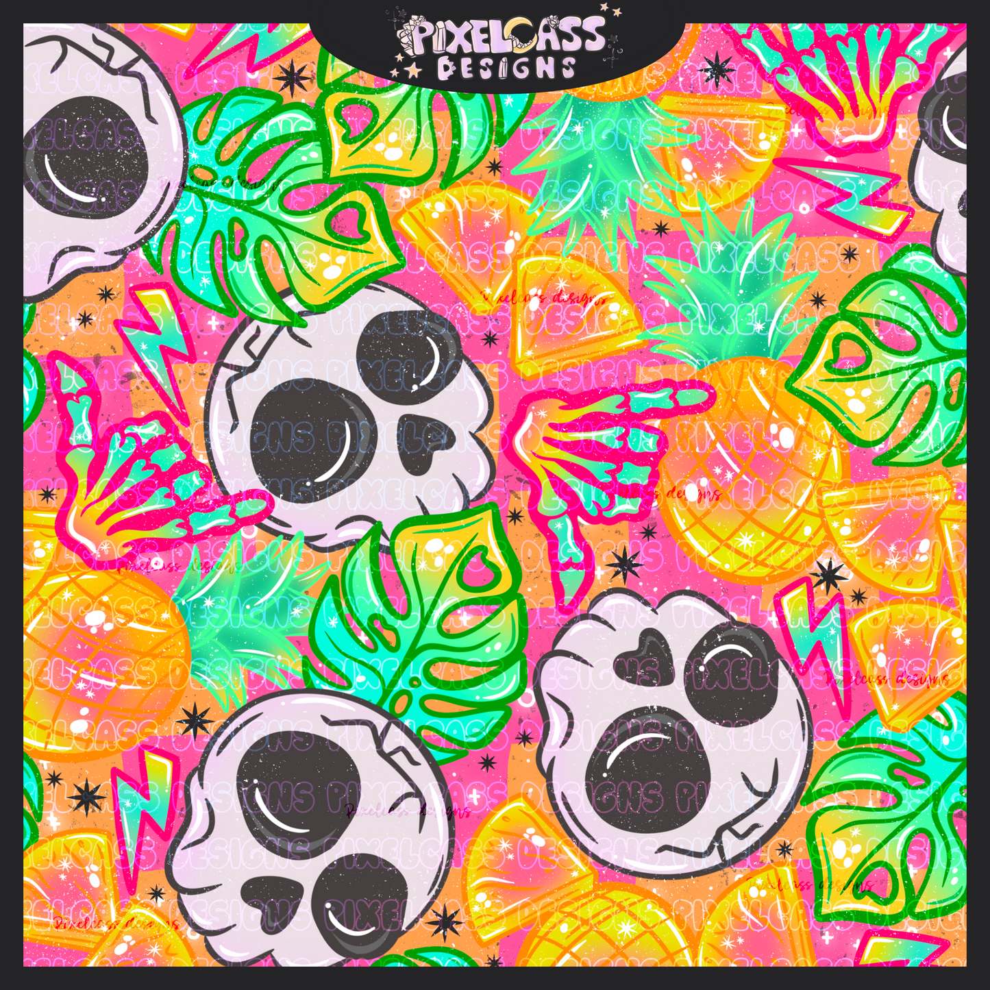 Neon Pineapple Skulls