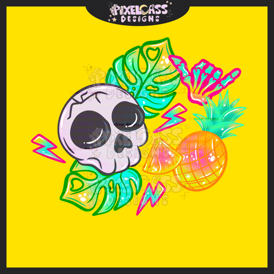 Neon Pineapple Skulls PNG SUBLIMATION
