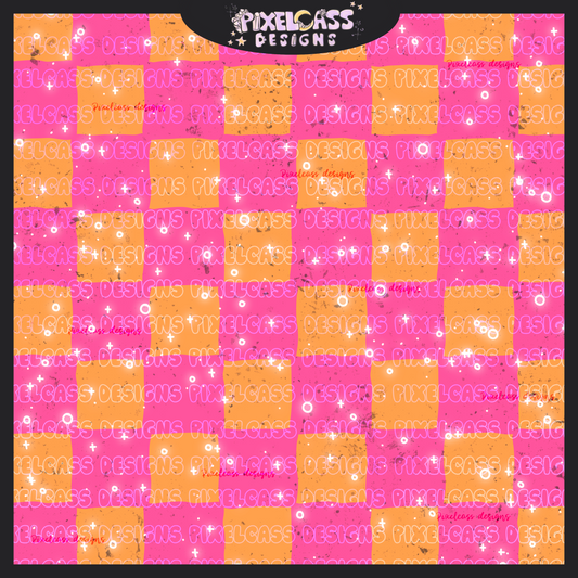 Neon Orange & Pink Checkerboard