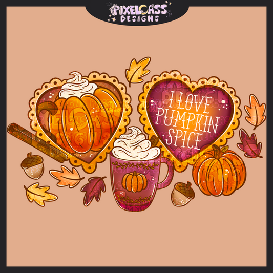 Pumpkin Spice Tattoo Hearts PNG SUBLIMATION