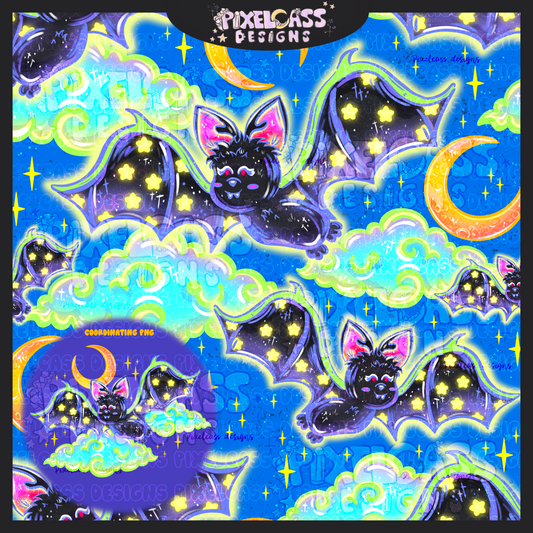 Starry Bats Neon Mystery (Seamless + PNG Bundle)