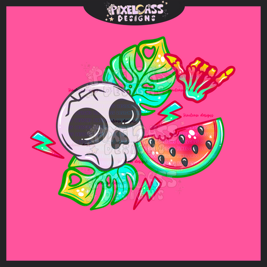Neon Watermelon Skulls PNG SUBLIMATION