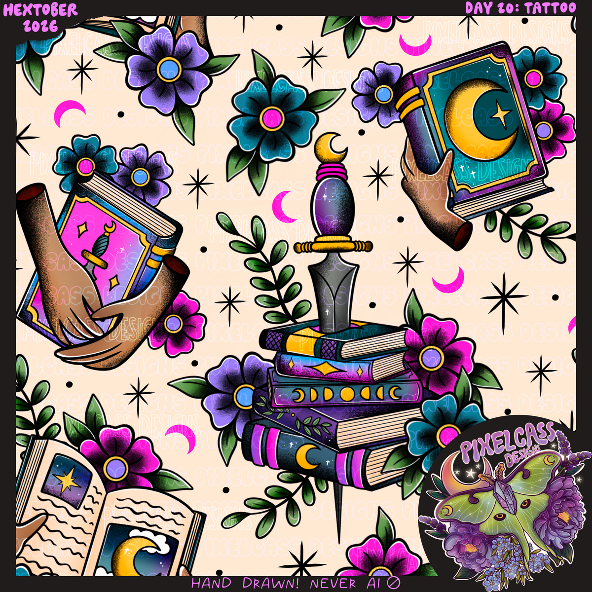Whimsy Book Tattoo Flash [Hextober 2026]