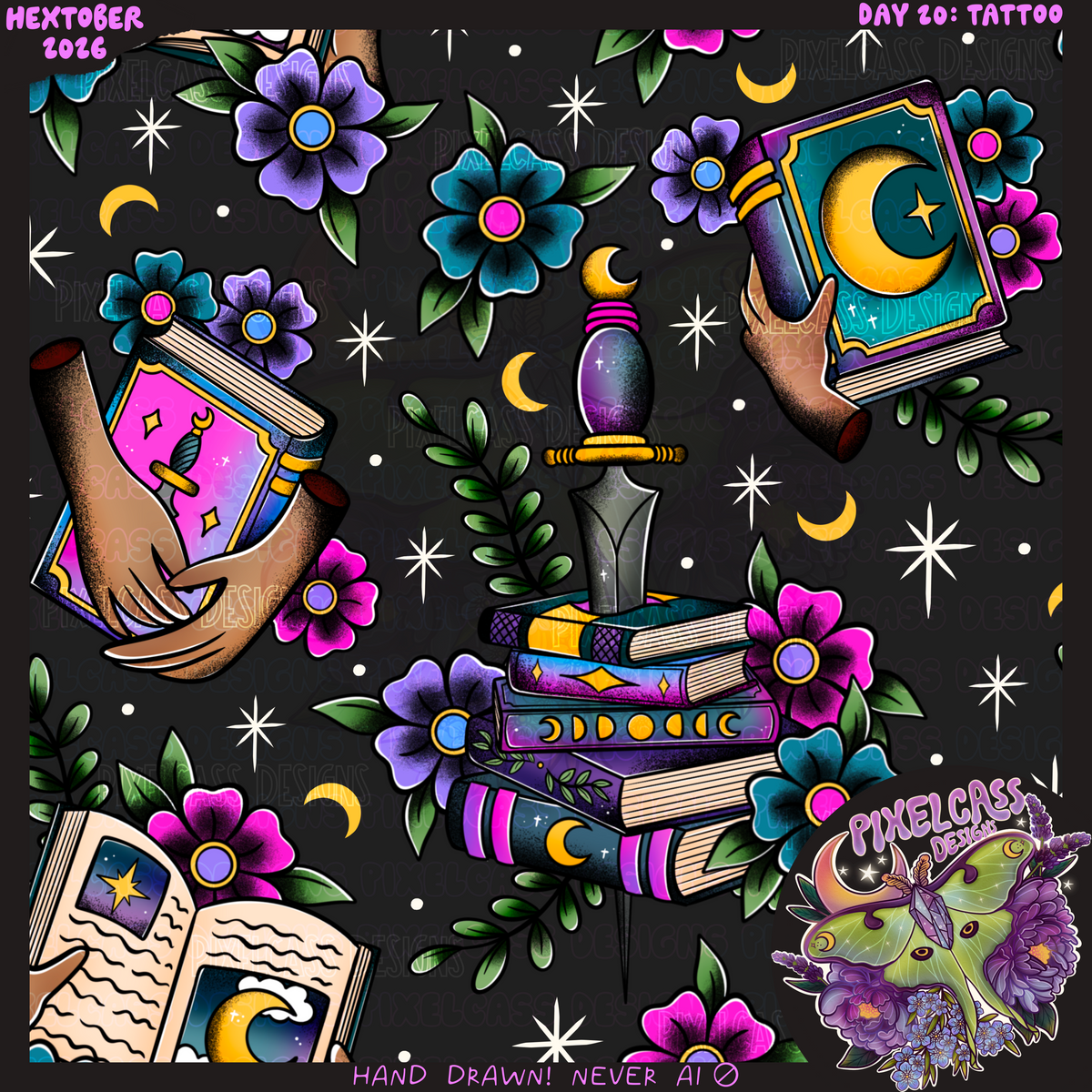 Whimsy Book Tattoo Flash [Hextober 2026]