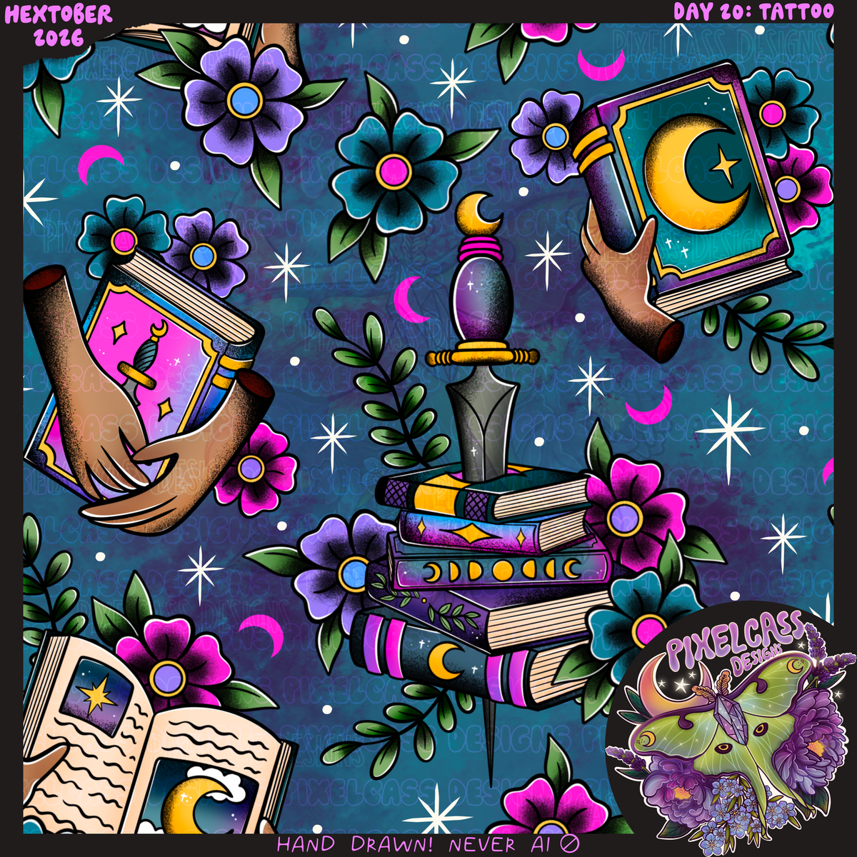 Whimsy Book Tattoo Flash [Hextober 2026]
