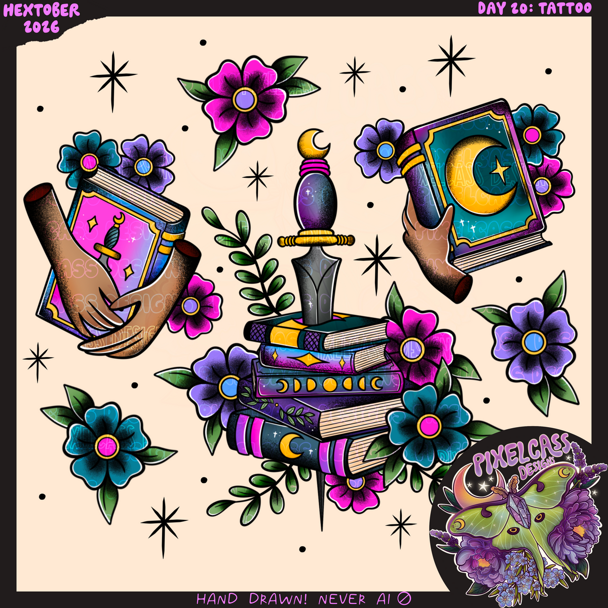 Whimsy Book Tattoo Flash PNG SUBLIMATION [Hextober 2026]
