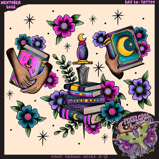 Whimsy Book Tattoo Flash PNG SUBLIMATION [Hextober 2026]